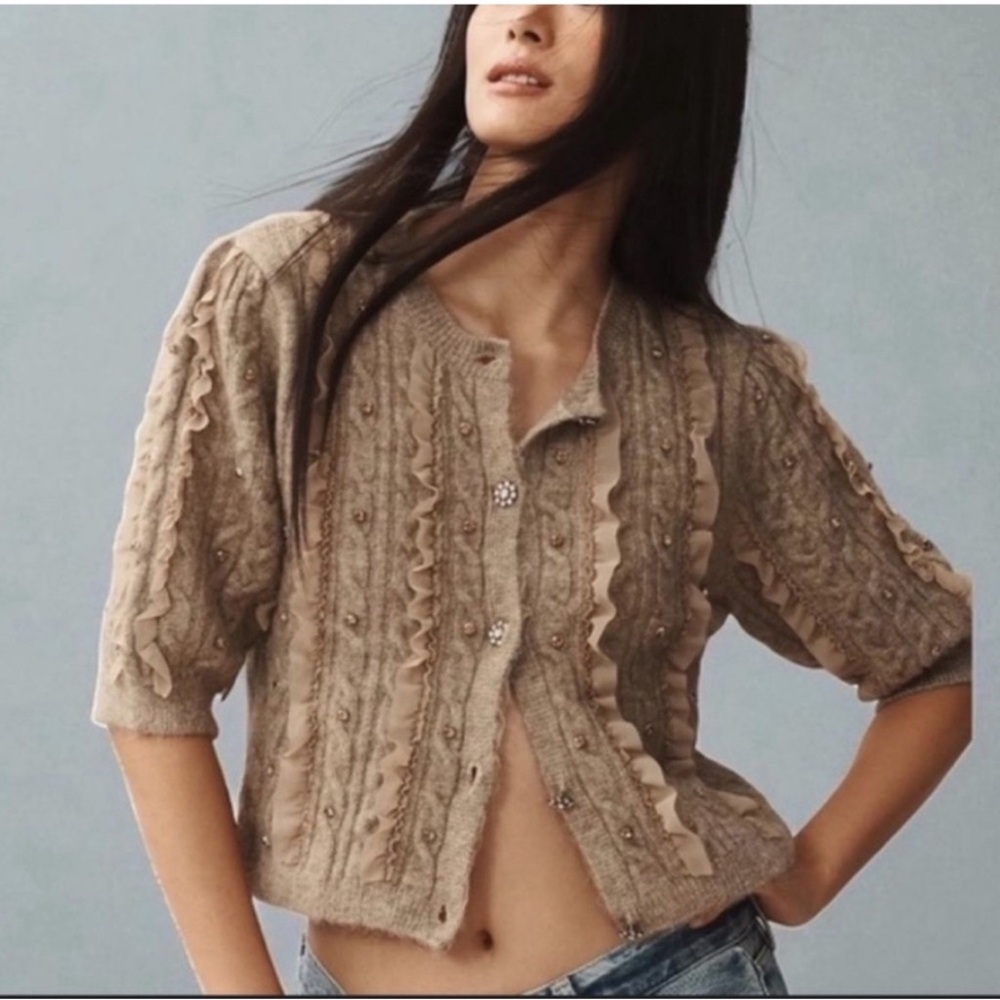 Maeve Nwt Embellished Ruffled Cardigan Sweater - Picture 4 of 7